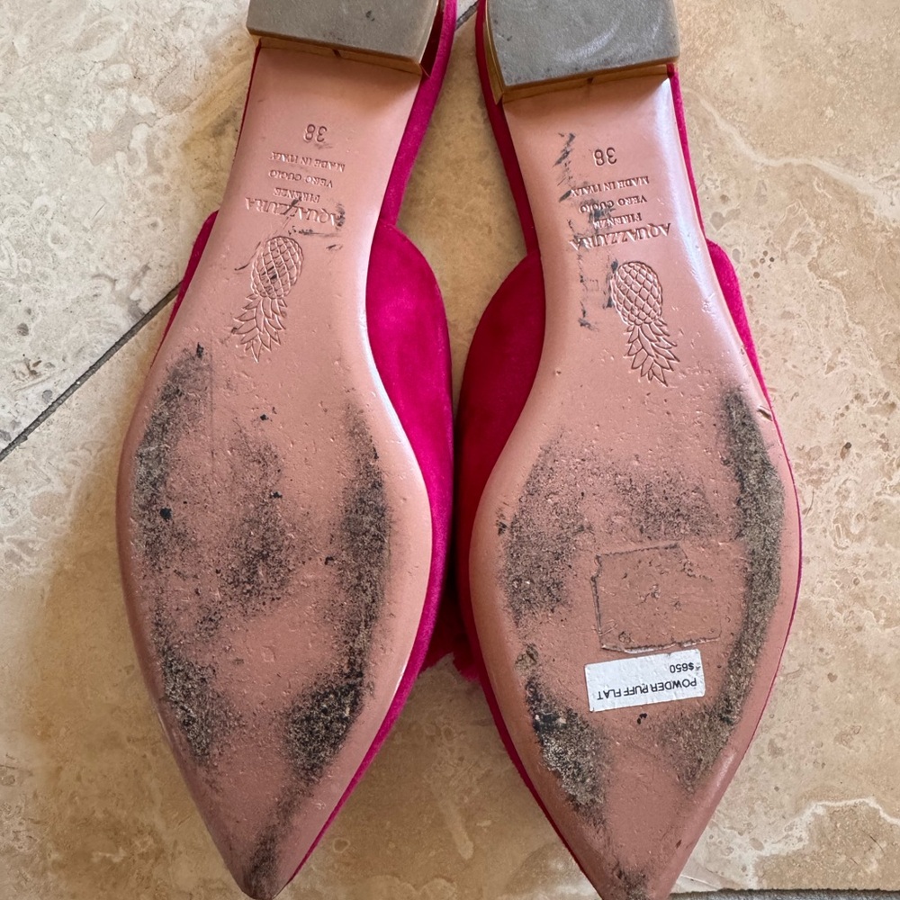 Aquazzura Hot Pink Pom-Pom Pointed Toe Flats - Picture 3 of 4